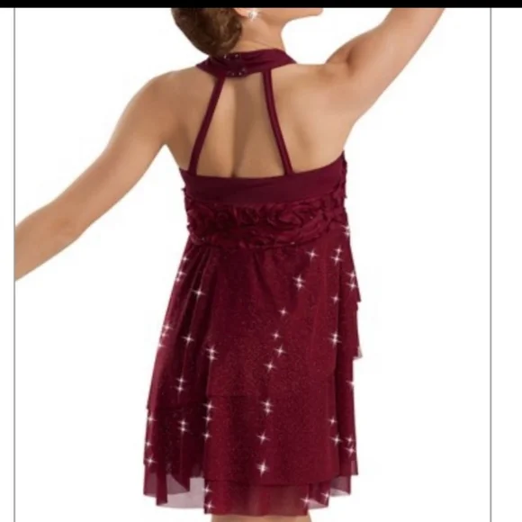 Weissman Girls Maroon Glitter Halter Dress Dance Costume || Large - Picture 2 of 11